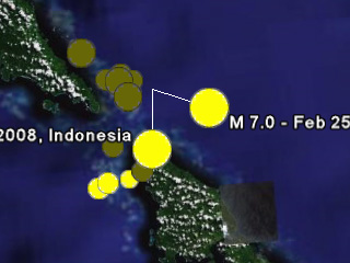 Séisme de magnitude 7.0 en Indonésie le 25/02/2008.