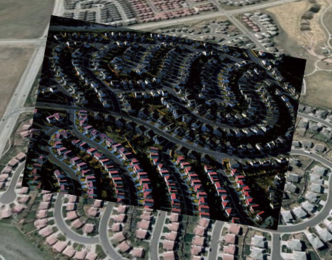 Superposition Google Earth / Cliché de Yann Arthus Bertrand.